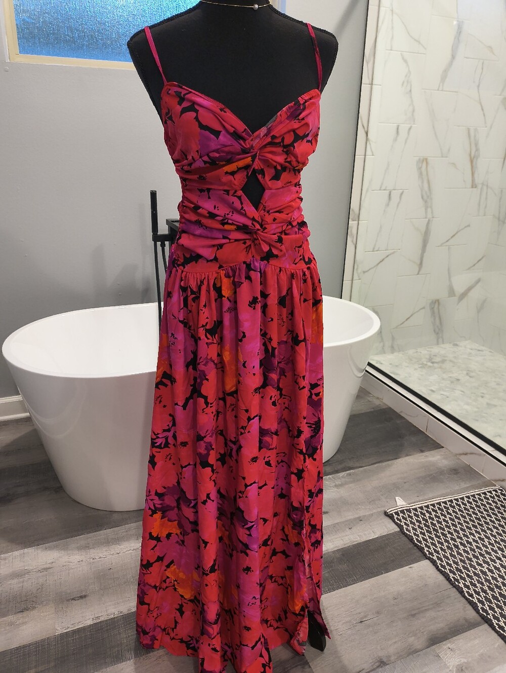 Fuchsia Pink Floral Twist-Front Maxi Dress